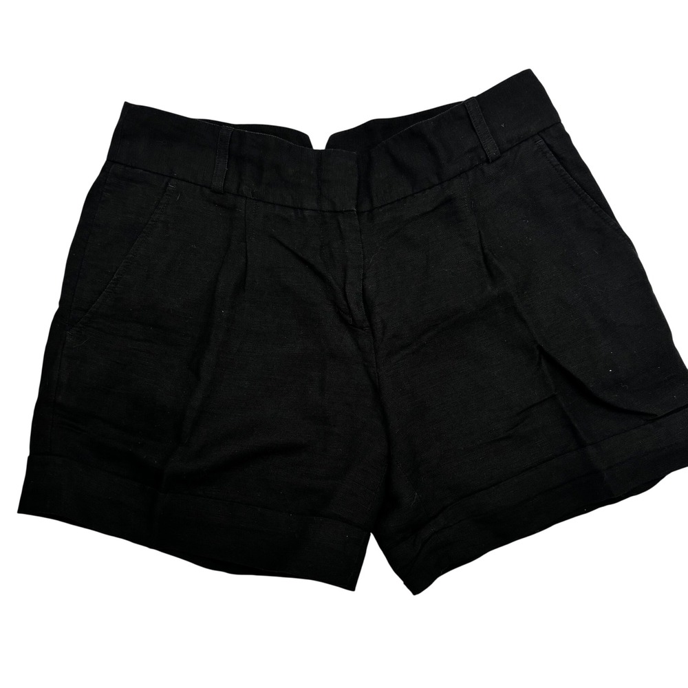BCBGMAXAZRIA Pia Black Linen Blend Pleated Cuffed Shorts Size‎ 0 GKZ7B431